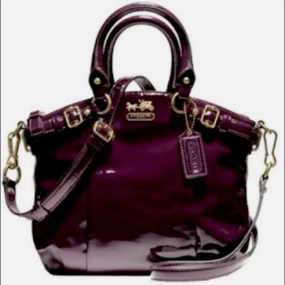 ❌SOLD❌ RARE Coach Plum Madison Patent Leather Lindsey Satchel EUC - Picture 3 of 15
